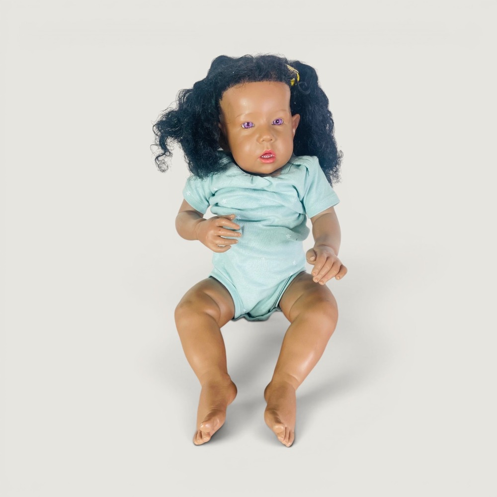 Realistic African American Baby Doll Purple Eyes Weighted Cloth Body Vinyl Limbs